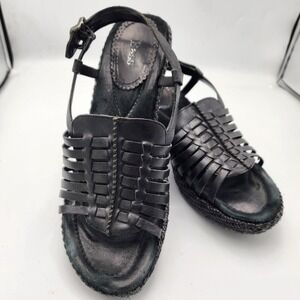 Bass Black‎ Leather Strappy Wedge Sandal Size 7M Hook & Loop Slightly Used